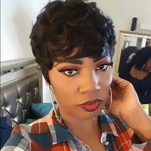 COPY - Short pixie cut human hair wigs with bangs natural black color curly hai…